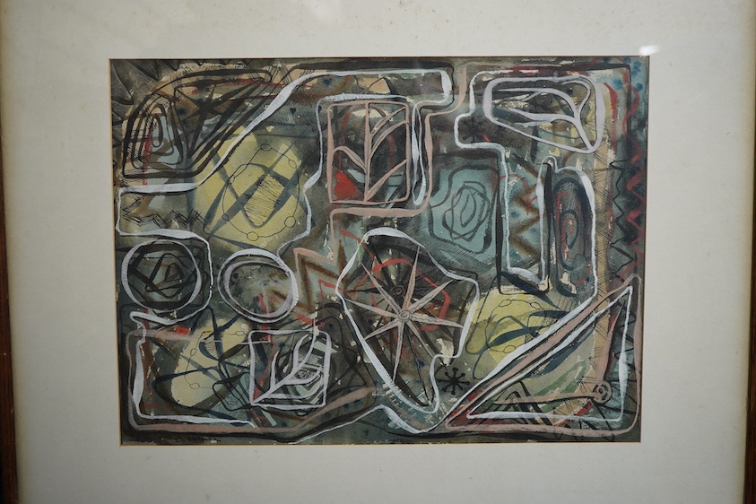 C. Wollaston, 'Chambers of the mind', signed, James Bourlet & Sons labels verso to include RBA winter 1953, watercolour and mixed media, 27 x 38cm